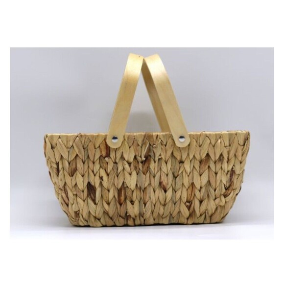 Storageworks Handmade Natural Water Hyacinth Wicker Picnic Basket 15x9x7 Inches - Picture 10 of 11